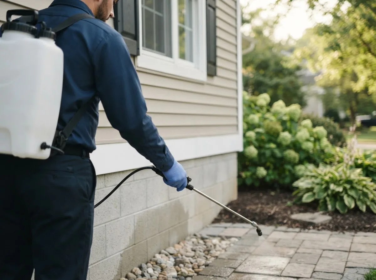 Pest control technician inspecting a home in Oilton, TX